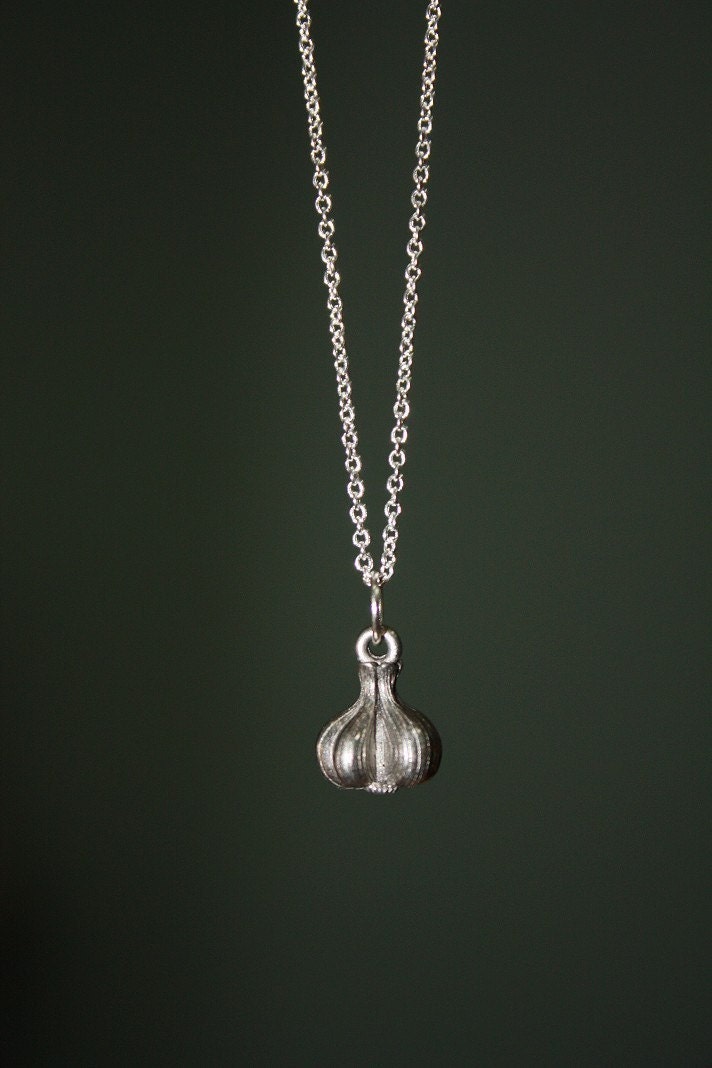 Tiny Garlic Bulb on a Silver Plated Chain Necklace