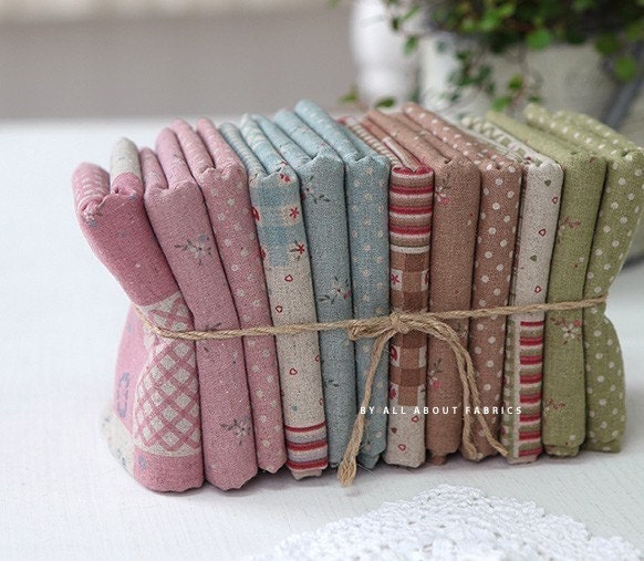 2yards, one Yard per one style, In Vintage Patch, Floral and Polka dots Linen blended U1249