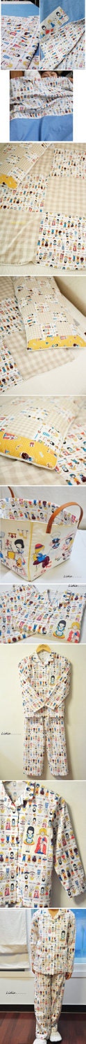 SALE, Cute Doll Small Illus on cotton WIDE 150cm, U3150