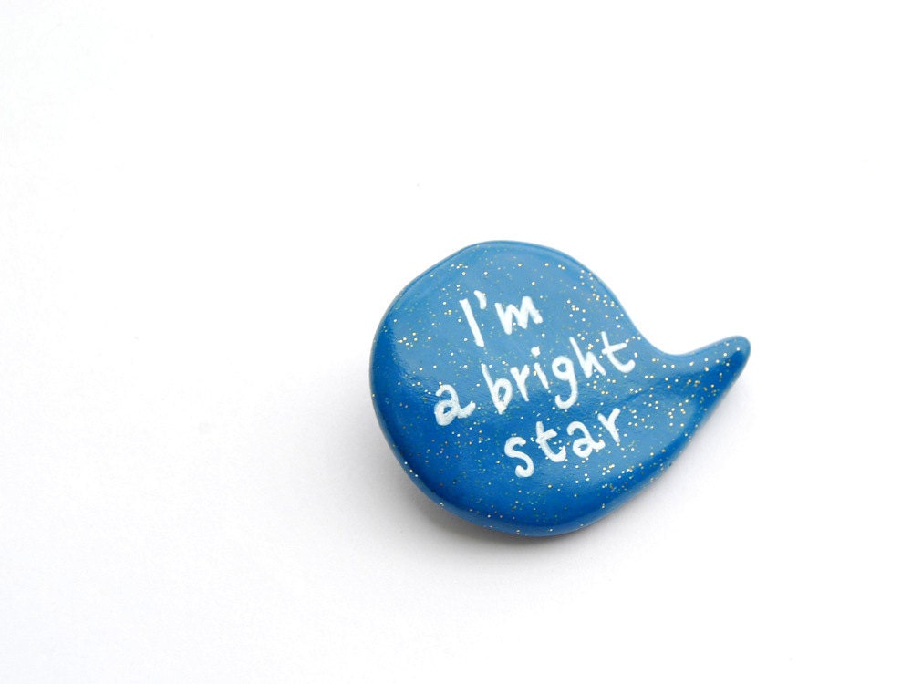 Pin blue polymer clay brooch