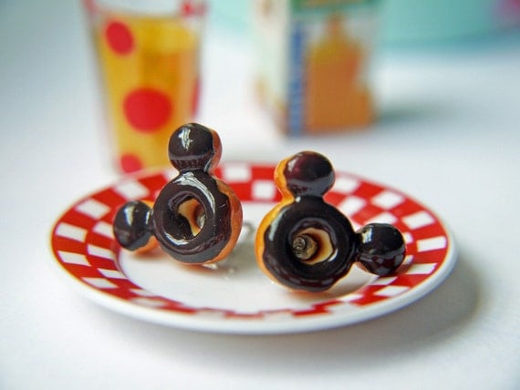 Mickey Mouse Inspired Doughnut Earrings. Titanium Post Earrings. Hypoallergenic
