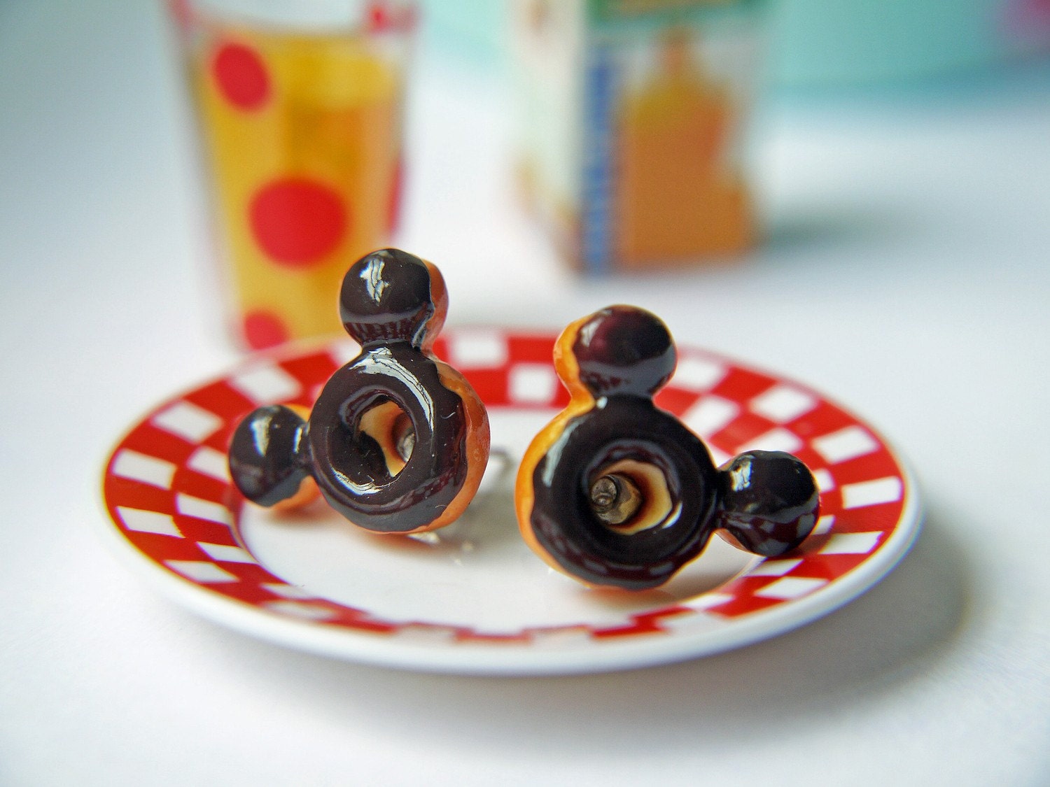 Mickey Mouse Inspired Doughnut Earrings. Titanium Post Earrings. Hypoallergenic