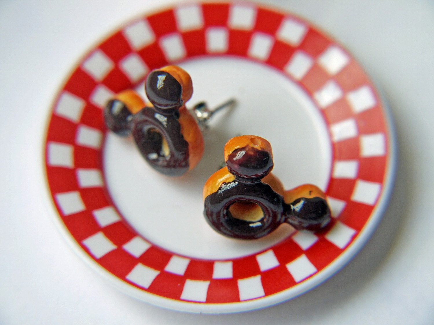 Mickey Mouse Inspired Doughnut Earrings. Titanium Post Earrings. Hypoallergenic