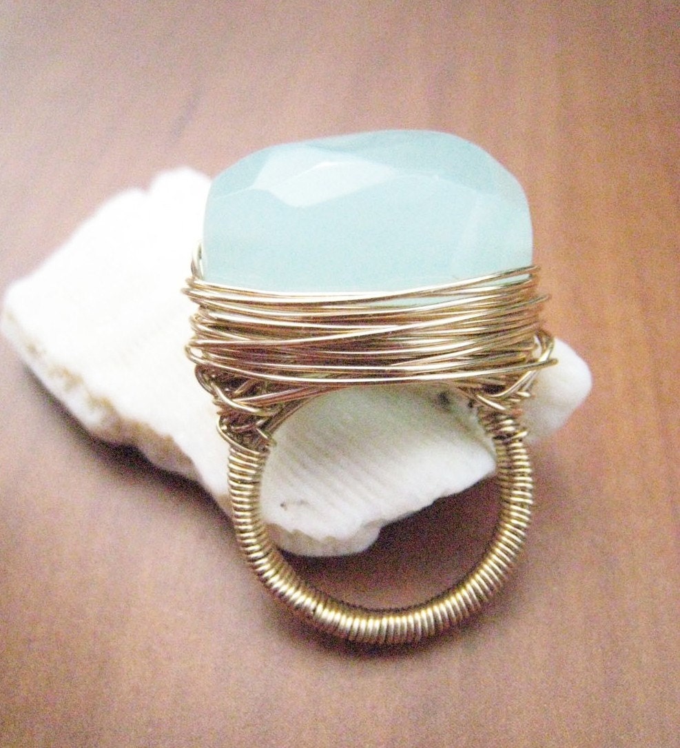ST BARTS RING - Milky Turquoise Quartz and Gold Fill Ring - Summer Style