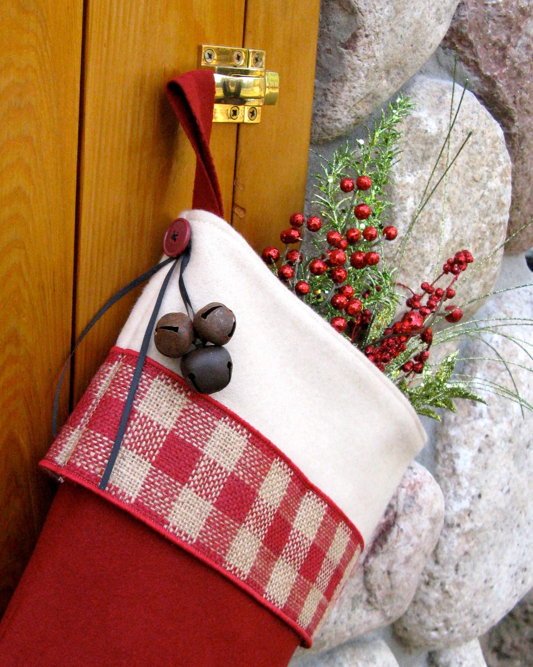Rustic Personalized Christmas Stockings with Burlap Trim