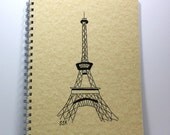 Eiffel Tower Journal Spiral Notebook Diary Sketch Book Original Art - Extra Large Size - Antique Gold Parchment