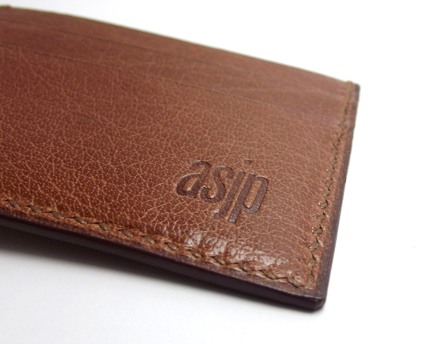 Monogrammed Leather Wallet, Cognac Brown, Small and Complact, Slim and Thin, DAD GIFT, Copper brown