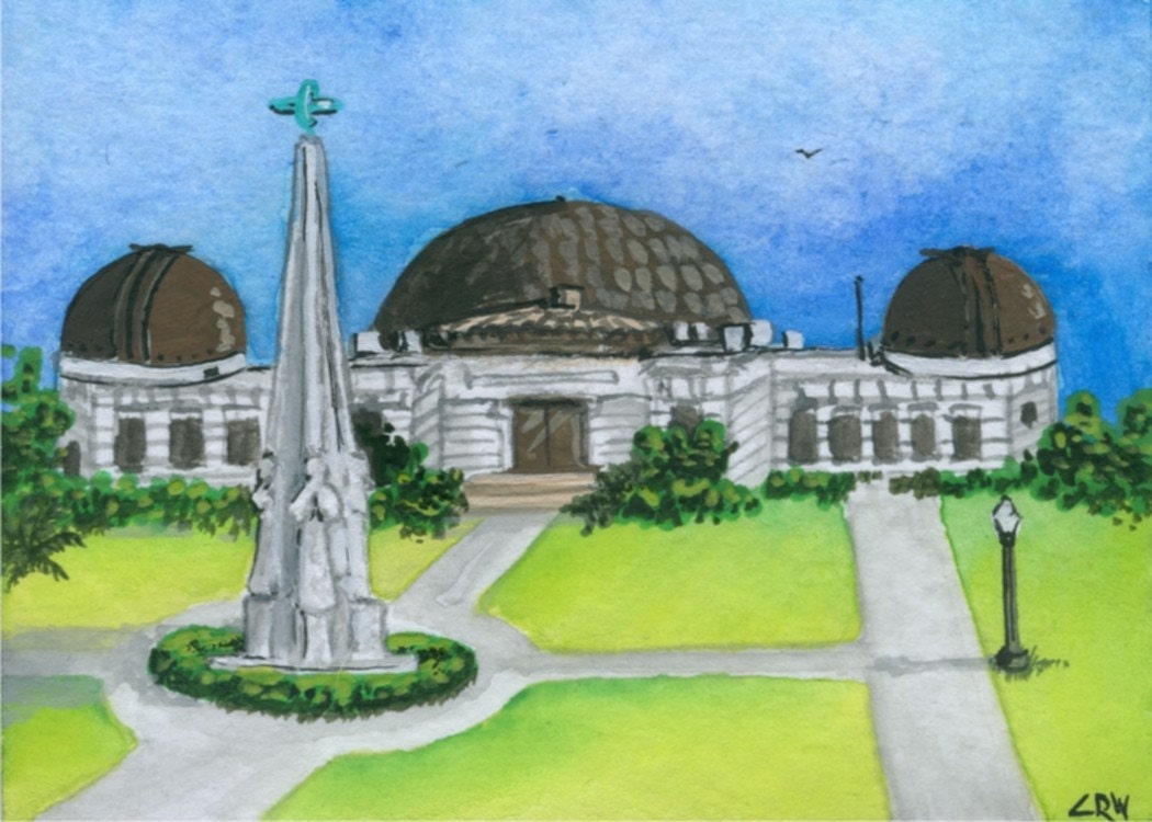 ACEO / Original Watercolor / C Wiedenheft / Griffith Observatory