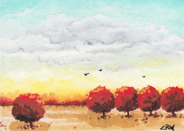 ACEO Original Watercolor by C Wiedenheft / Five Trees
