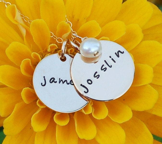 Personalized Necklace - Gold Filled Mothers Necklace - Handstamped Names - Custom Engraved