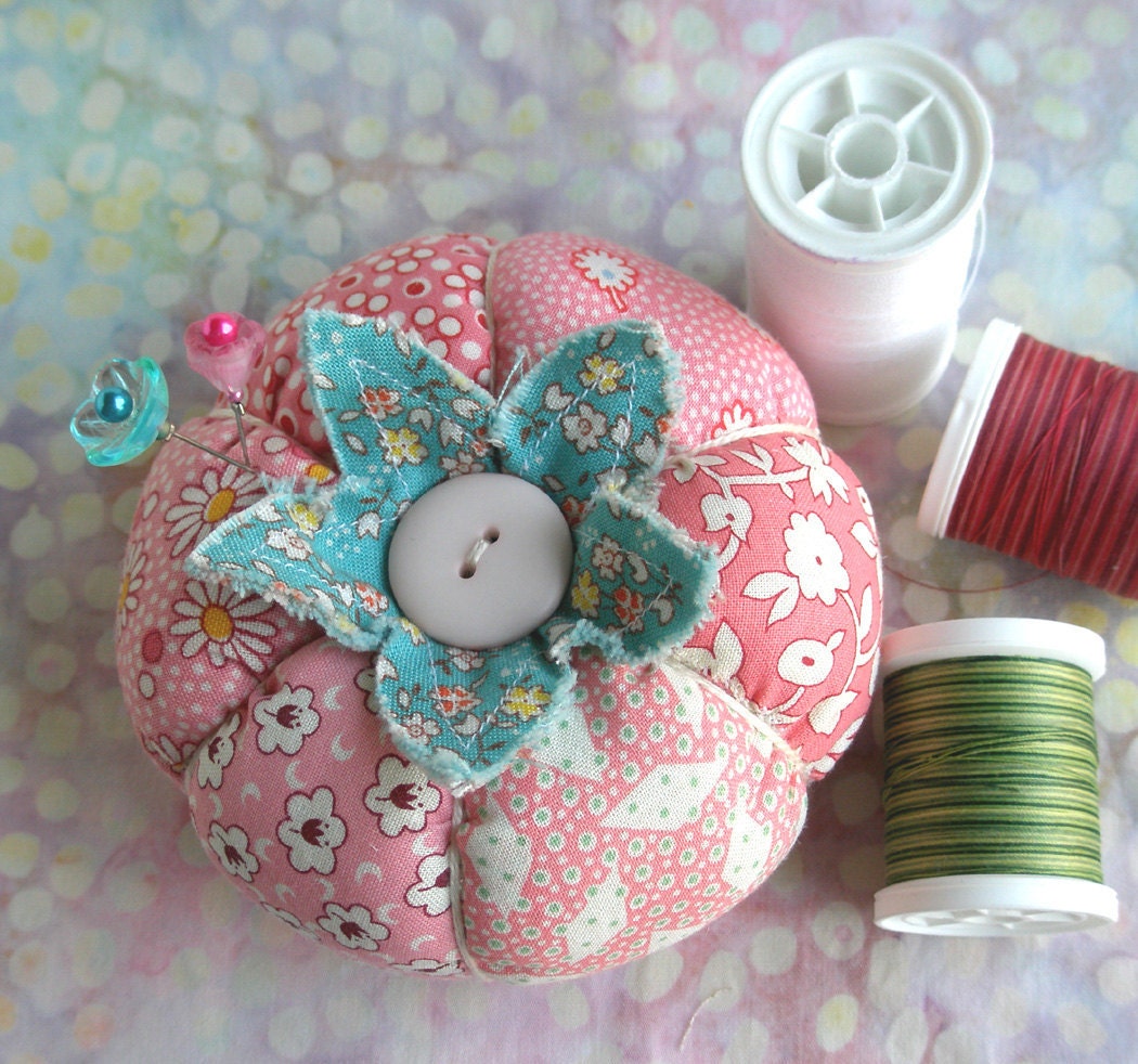 1930's Inspired Patchwork Tomato Pincushion In Pink and Red -Made to Order