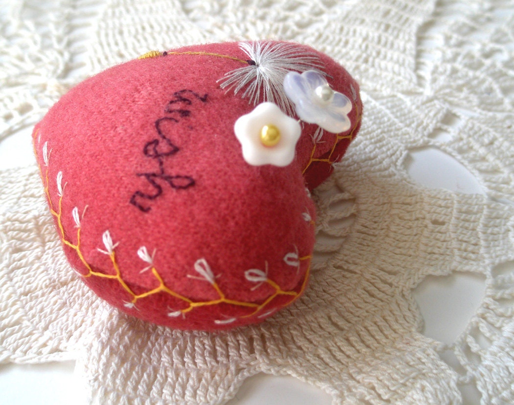 Make A Wish Wool Heart Pincushion