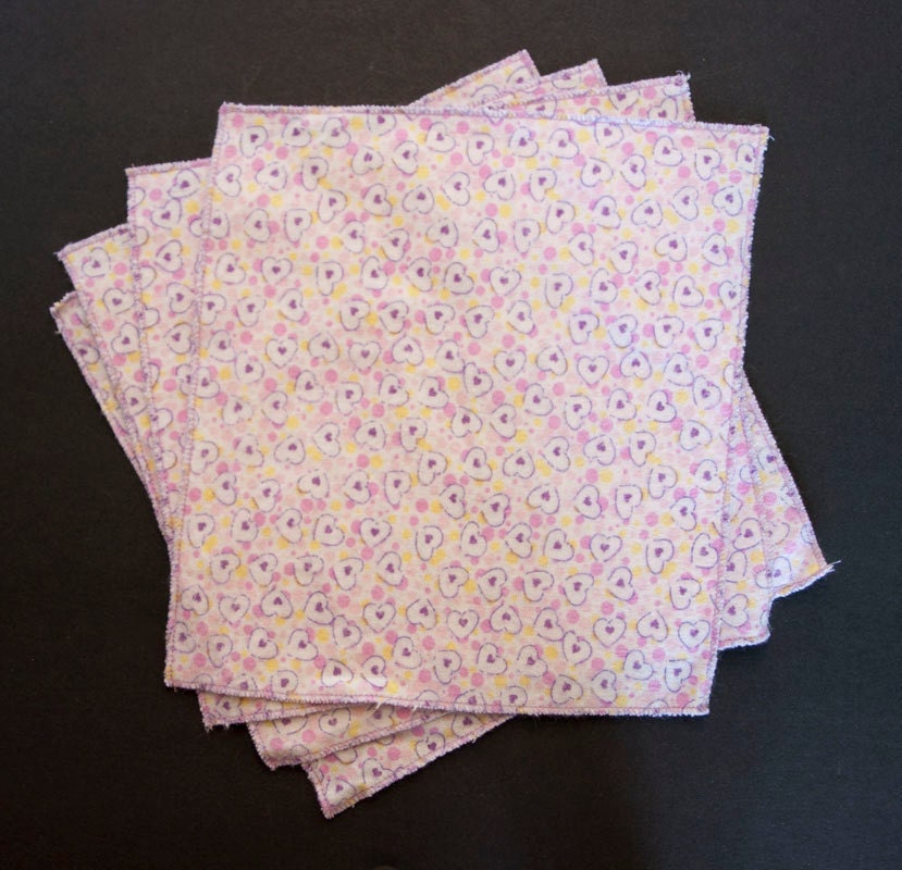 Small Flankie - Purple Hearts and Polka Dots Flannel Handkerchiefs - Set of 4