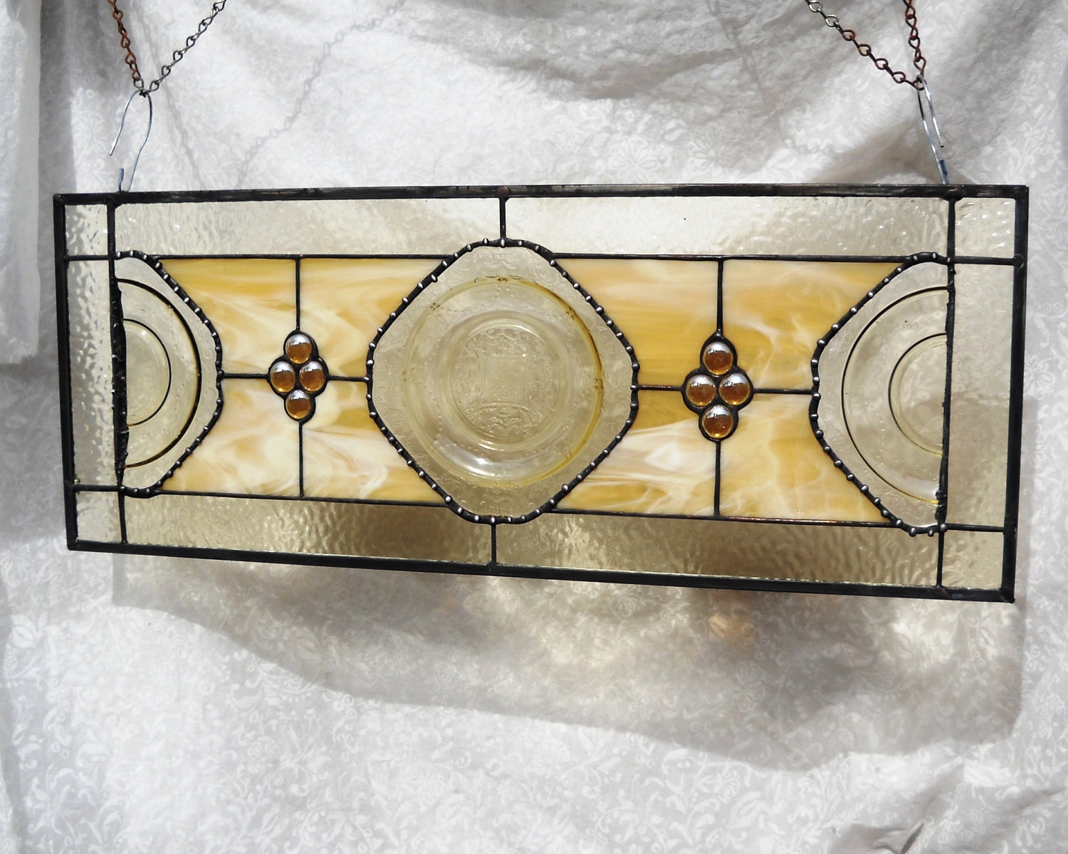 Stained Glass Plate Panel 1930s Depression Glass Madrid Window Treatment