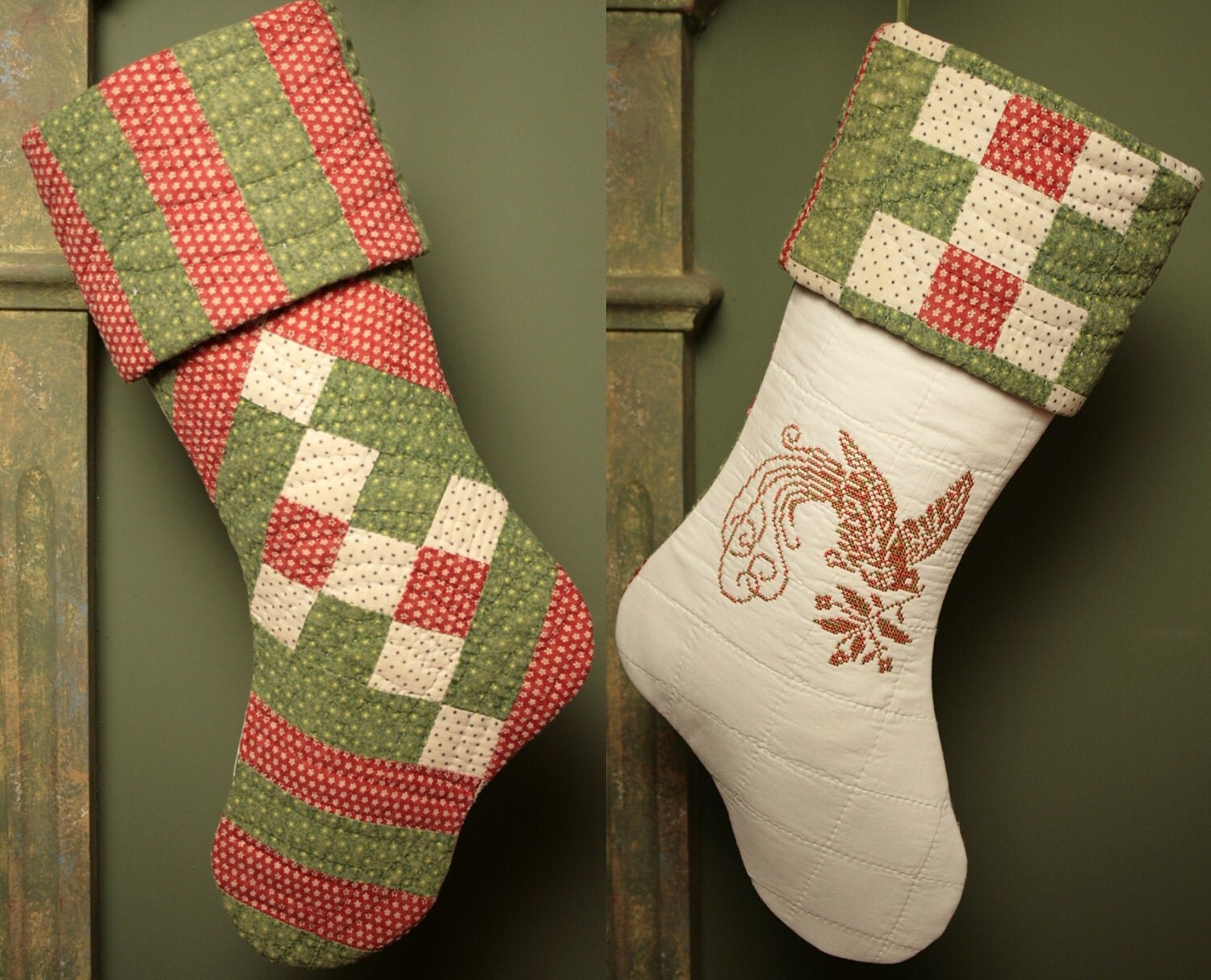 TwoSided Christmas Stocking Antique 19th by ChristmasIsLove