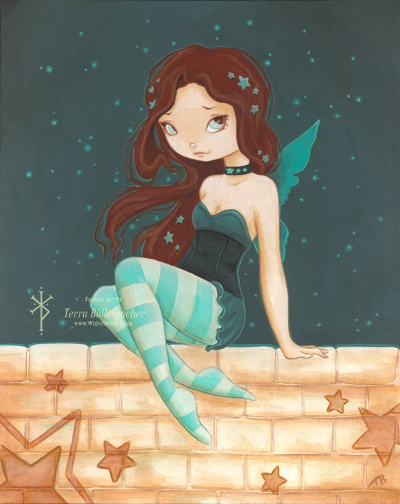 FAIRY STAR sweet blue ship 8 by 10 print - Star