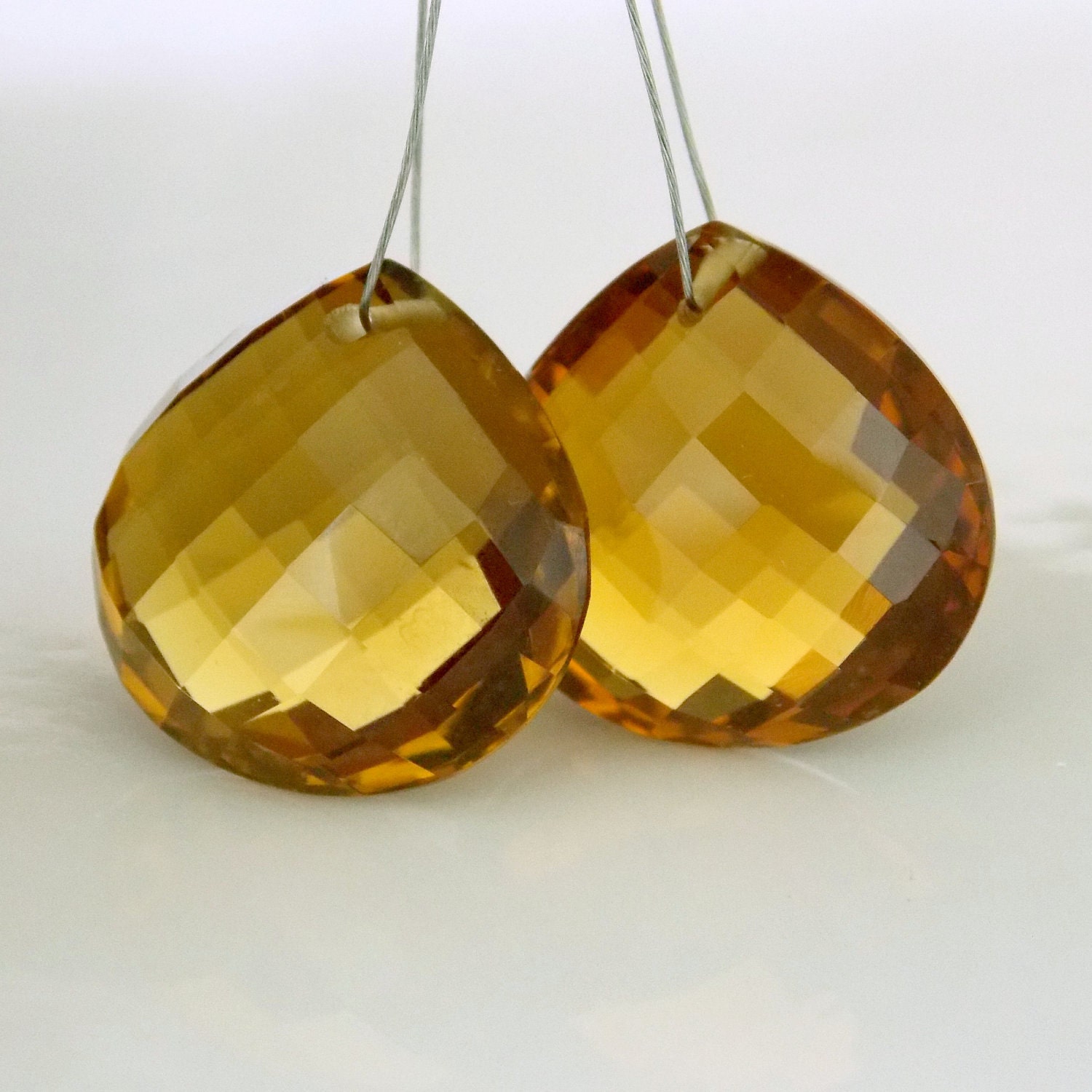 Cognac Quartz Heart Focal Briolettes Matching PAIR