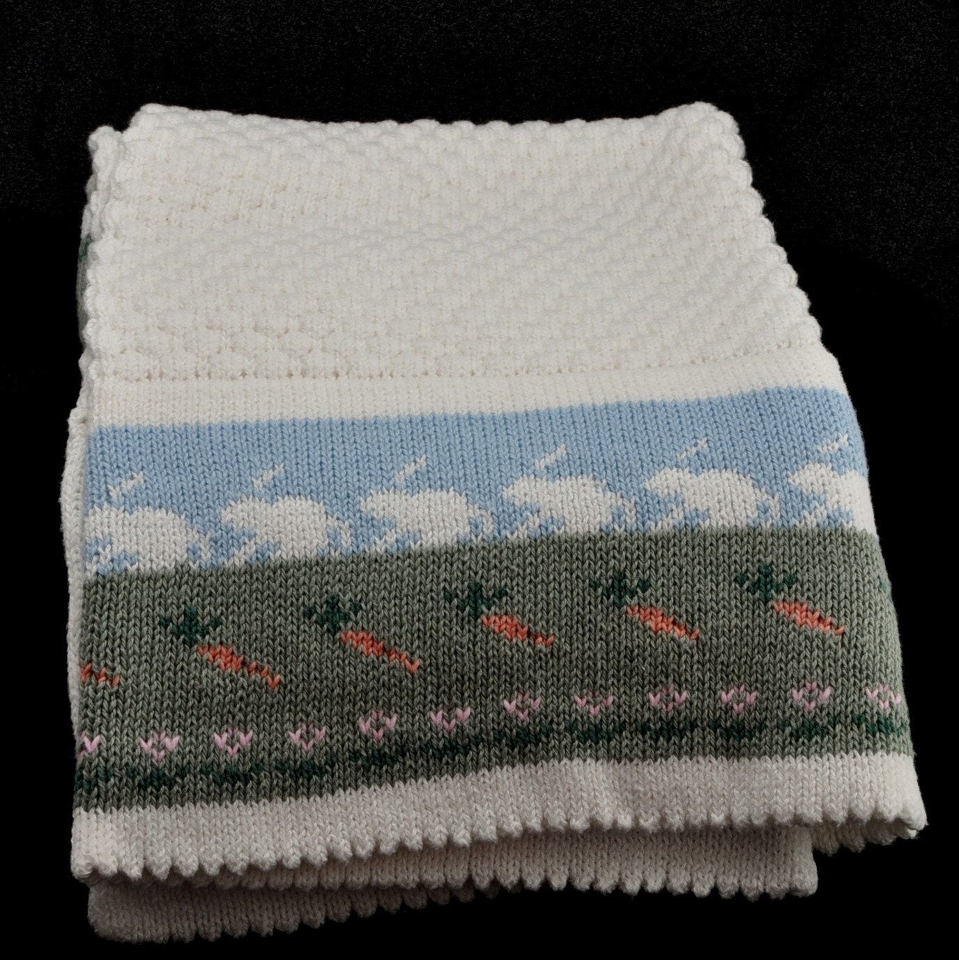 Cotton Baby Blanket with Bunnys, carrots and flowers