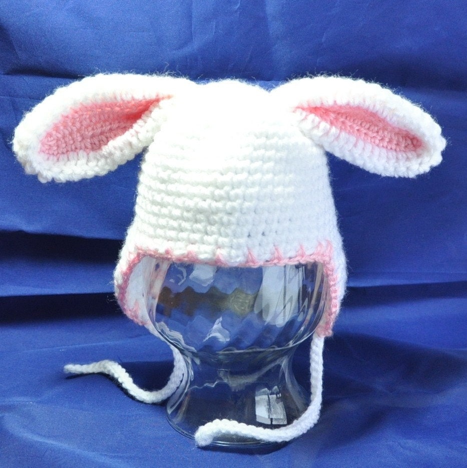 Cotton Baby Bunny Rabbit earflap Hat in size 0 to 6 month or 6 to 12 months