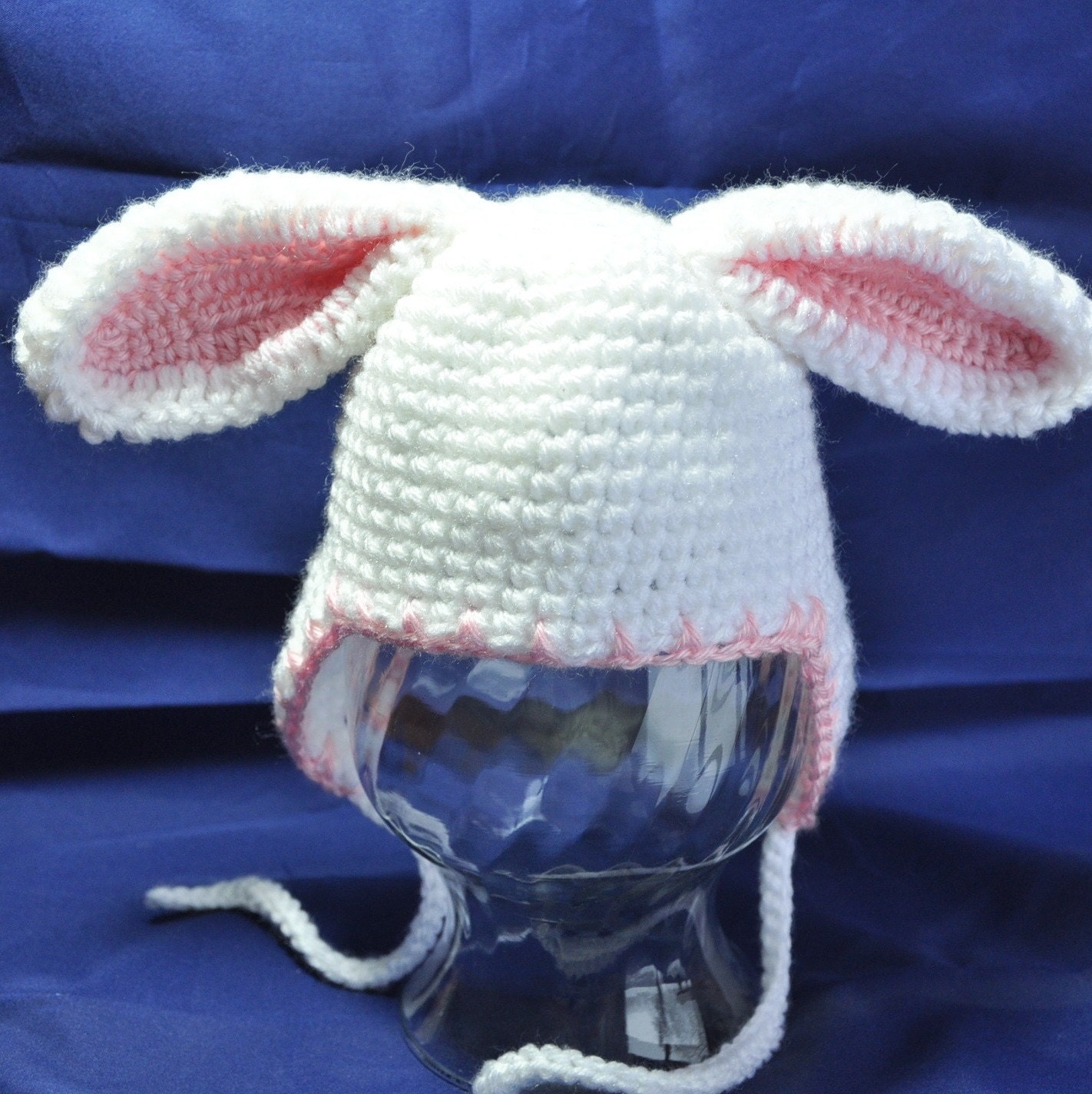 Cotton Baby Bunny Rabbit earflap Hat in size 0 to 6 month or 6 to 12 months