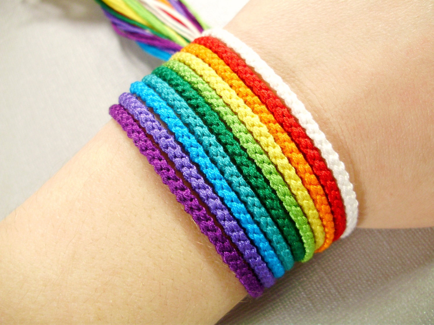 Rainbow and White Friendship Bracelet Set - Ten Bracelets