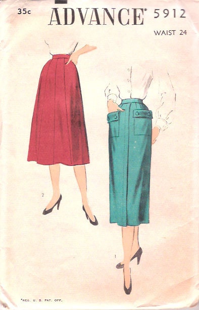 Vintage 40s Straight or A Line Skirt Pattern Pockets 24 waist Advance 5162