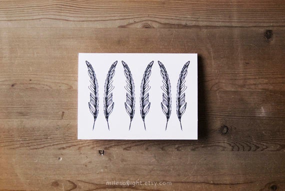 FEATHERS BLANK CARDS set of 6 with envelopes. feathers illustration. Nature inspired. White, ivory. Gift set.