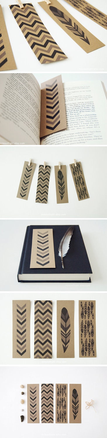 Bookmarks Set - Kraft Series - Feather & Arrow. Nature illustration bookmark. Rustic. Botanical. Book lovers gift. Stocking stuffers.