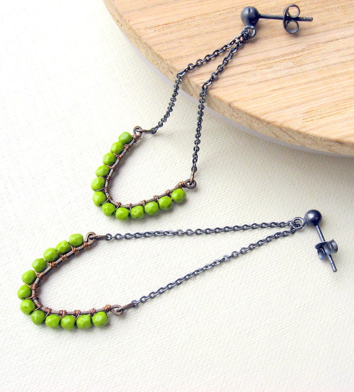 Green earrings - Sterling silver - Oxidized
