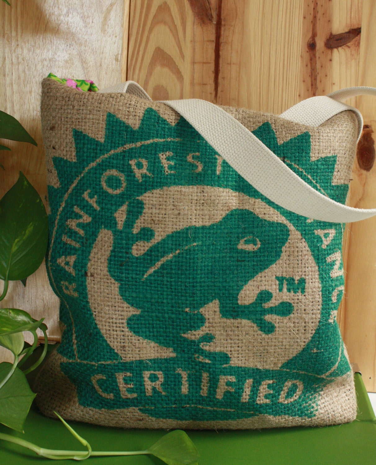 Burlap Rainforest Tote