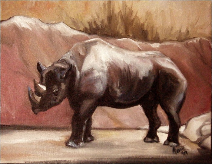 Original Oil Animal Painting - Rhino in a Pink Terrarium