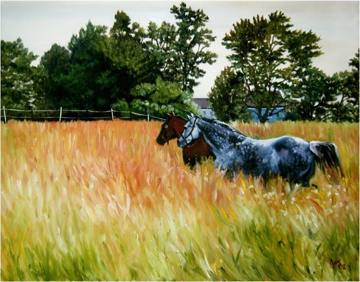 Midwest Horses Oil Painting - 14x11in Giclee Print