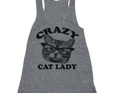 Womens CRAZY CAT LADY Tank Top --- american apparel Tri-Blend s m lg (8 Color Options)  grey m8a