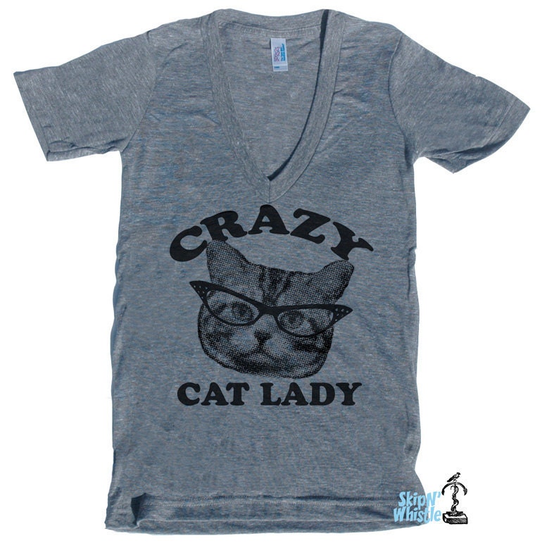 Unisex Crazy Cat Lady Deep V-Neck american apparel T Shirt XS S M L ( color choices )