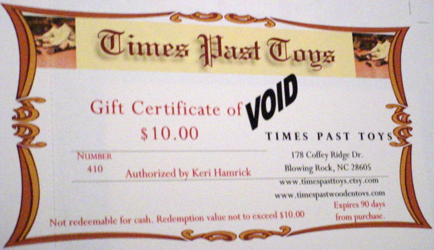 Gift Certificate for 10 Dollars
