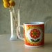 Vintage Mod Floral Mug Flowers Hearts Orange Yellow Green