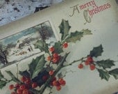 1920 Christmas Postcard Embossed Holly John Winsch Illustration