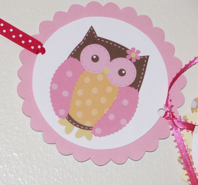 It's A Girl Baby Shower Banner- CUTE Owl, Birdies, and Daisies Il_170x135