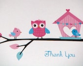 Baby Owl and Birdy Birdhouse Thank You Card Il_170x135