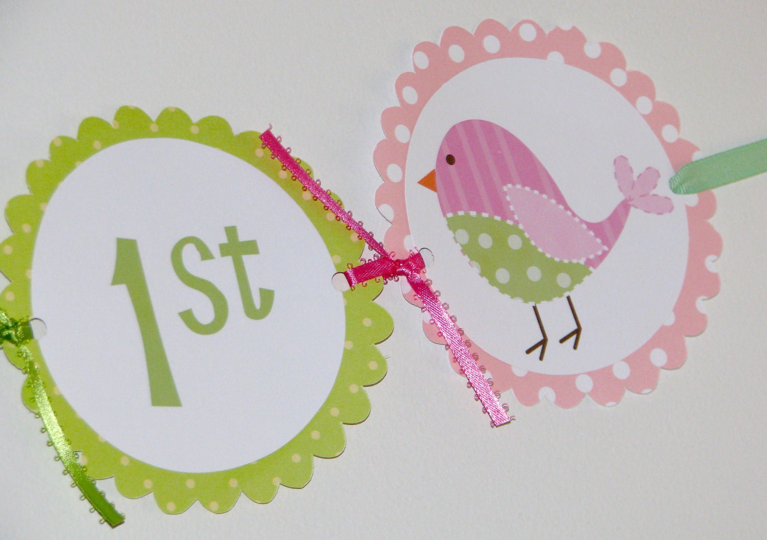 Happy Birthday Banner- Cute Pink and Green Birds Il_570xn