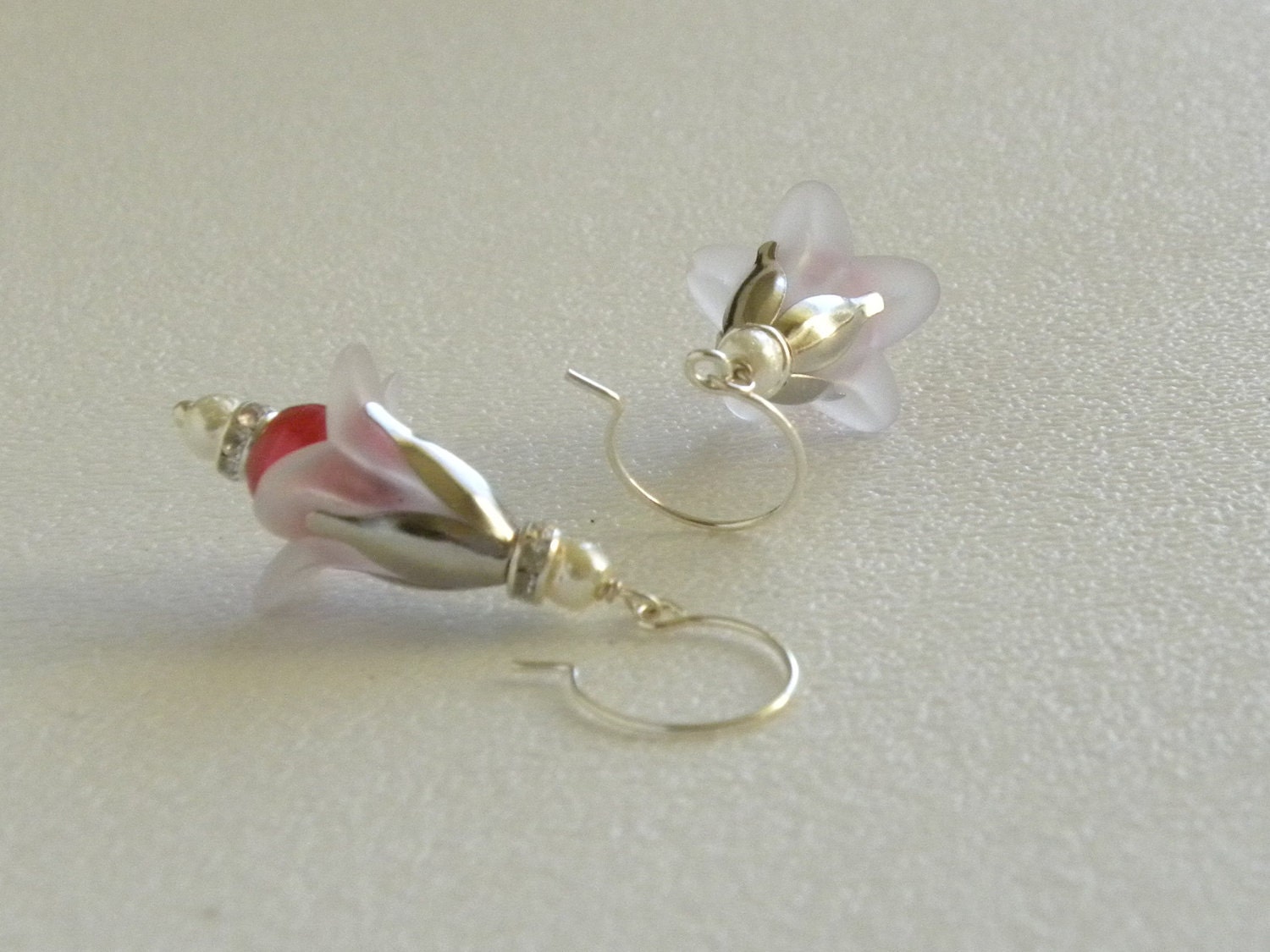 Avery Handmade Beaded Earrings Lucite Tulip Freshwater Pearl Dropsl
