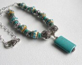 Theresa Handmade Beaded Necklace Turquoise Lampwork Glass OOAK Jewelry