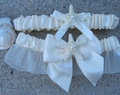 Beach Wedding Starfish Bridal Garter with Matching Toss Garter-SIMPLE IVORY-Starfish Weddings, Beach Weddings,Weddings, Garter Sets, Bridal