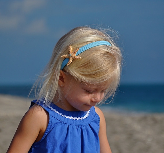 Girls/Toddlers Starfish Headband-OCEAN BLUE-Mermaid Hair, Beach Weddings, Summer, Toddler Hair Photo Prop, Children, Coastal, Children, Fun