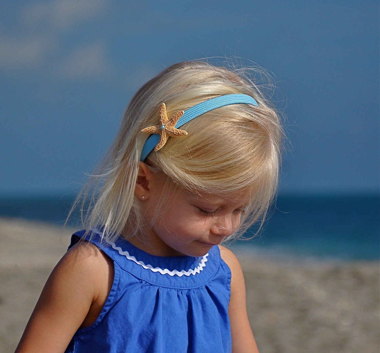 Girls/Toddlers Starfish Headband-OCEAN BLUE-Mermaid Hair, Beach Weddings, Summer, Toddler Hair Photo Prop, Children, Coastal, Children, Fun