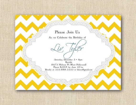 Yellow Chevron Party Invitations 12 by GigiMarieStationery