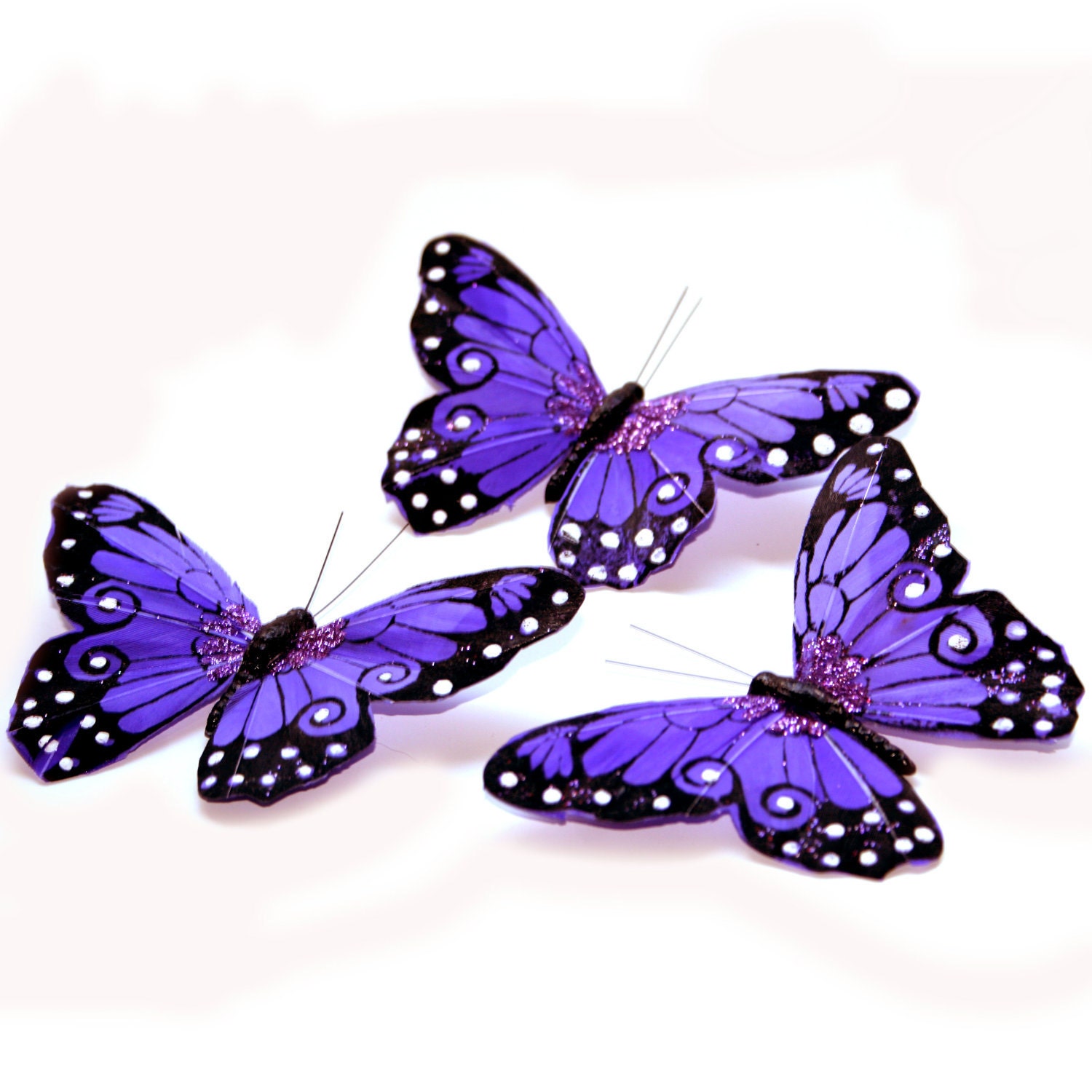 3 Large Purple Viceroy Butterflies for Hair Pins, Favors, Wedding Cakes
