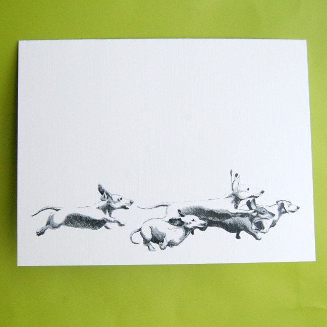 Running Dachshunds - Set of 5 Blank Note Cards