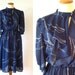 1970s 80s Dress Ascot Day Dress Keyhole Navy Blue Fitted Waist Half Sleeves Full Skirt Button Neck Vintage 70s S Small M Medium