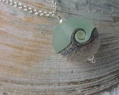 Ocean Necklace, Ocean Wave Handmade Necklace Lampwork Lentil Bead on Silver Chain, Beach jewelry